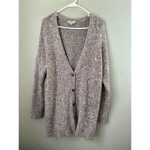 LOFT Outlet Speckled Knit Longline Button Front Cardigan Sweater Womens Size L